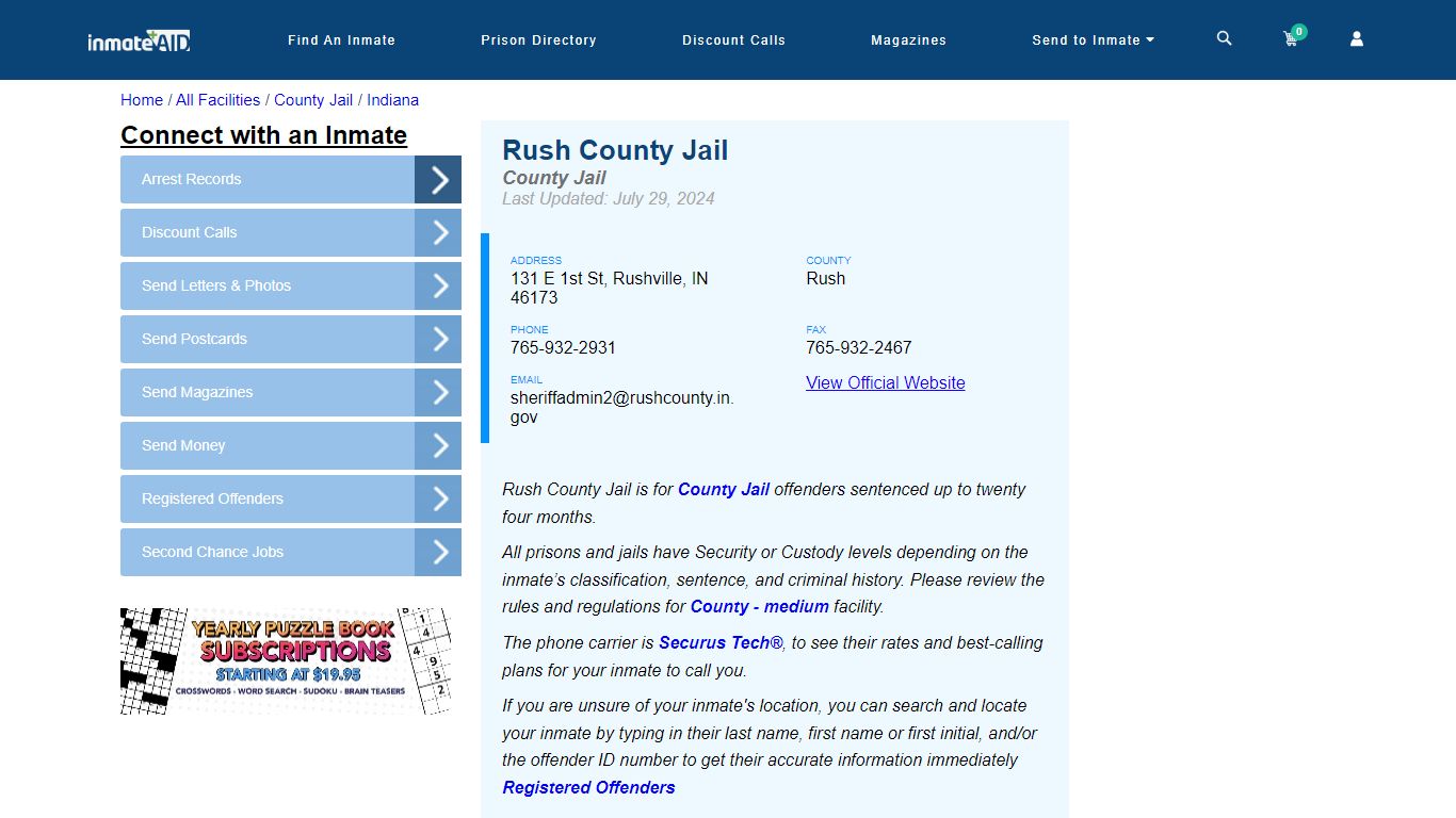 Rush County Jail - Inmate Locator